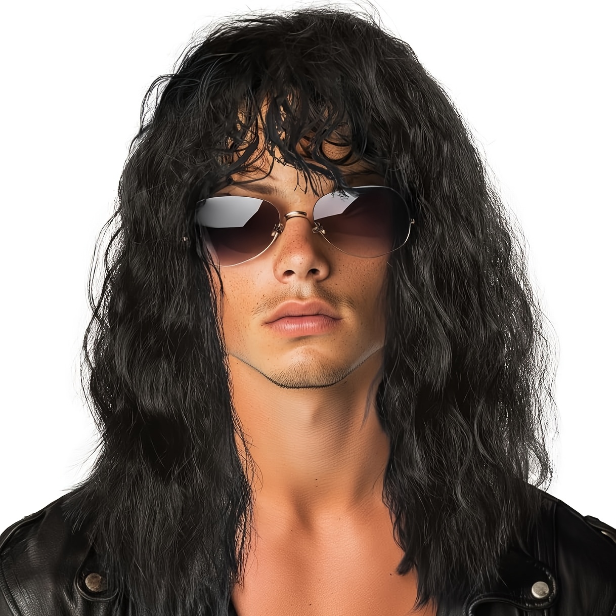 Men's 80s Wig Black Long Curly Wig Rocker Wig Costume Wig