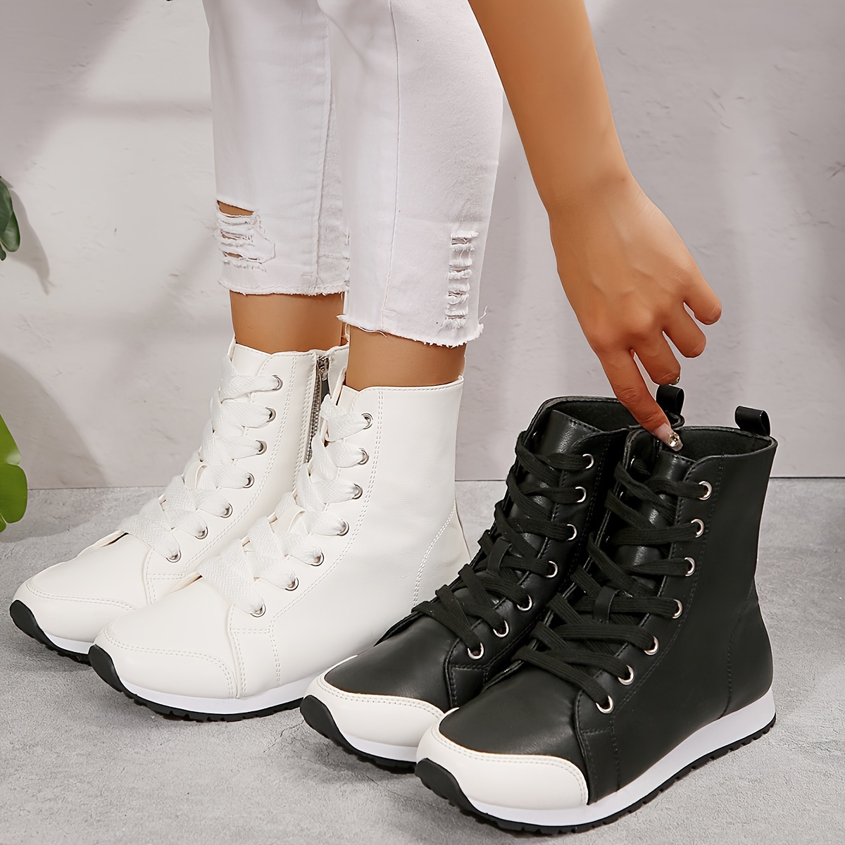 

Women's Winter Casual Sneakers With Side Zipper, Breathable And Comfortable, Pu Upper, Soft Insole, Tpr Outsole, Flat Heel