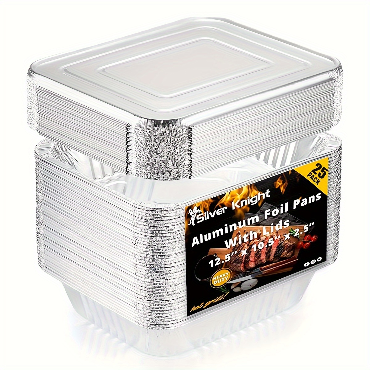 

9" X 13 " Aluminum Foil Pans With Lids (25 Pack) | Disposable Half-size Pan And Oven Buffet Trays | Food Containers For Catering, Baking, Roasting