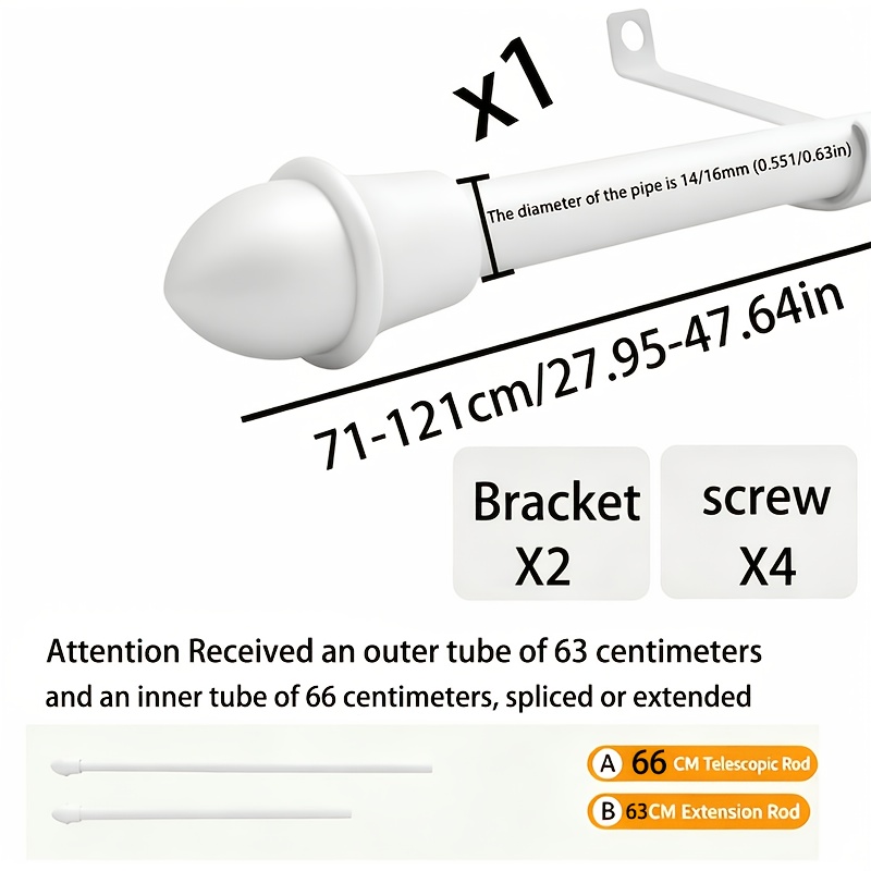 TEMU Plusieurs couleurs au choix (noir, blanc, doré, argenté), petite tringle à rideau/rideau de douche en acier inoxydable, longueur extensible,