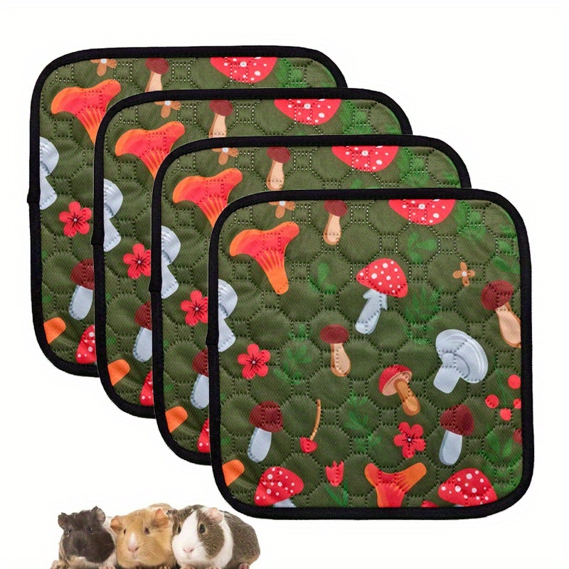 Image of 4pcs Washable & Reusable Waterproof Guinea Pig Bedding Pads - Super Absorbent Non-slip Cage Liners, Large 12"x12", Hamster, Mice Urine Pads, For Small Pets, Easy Clean Cage