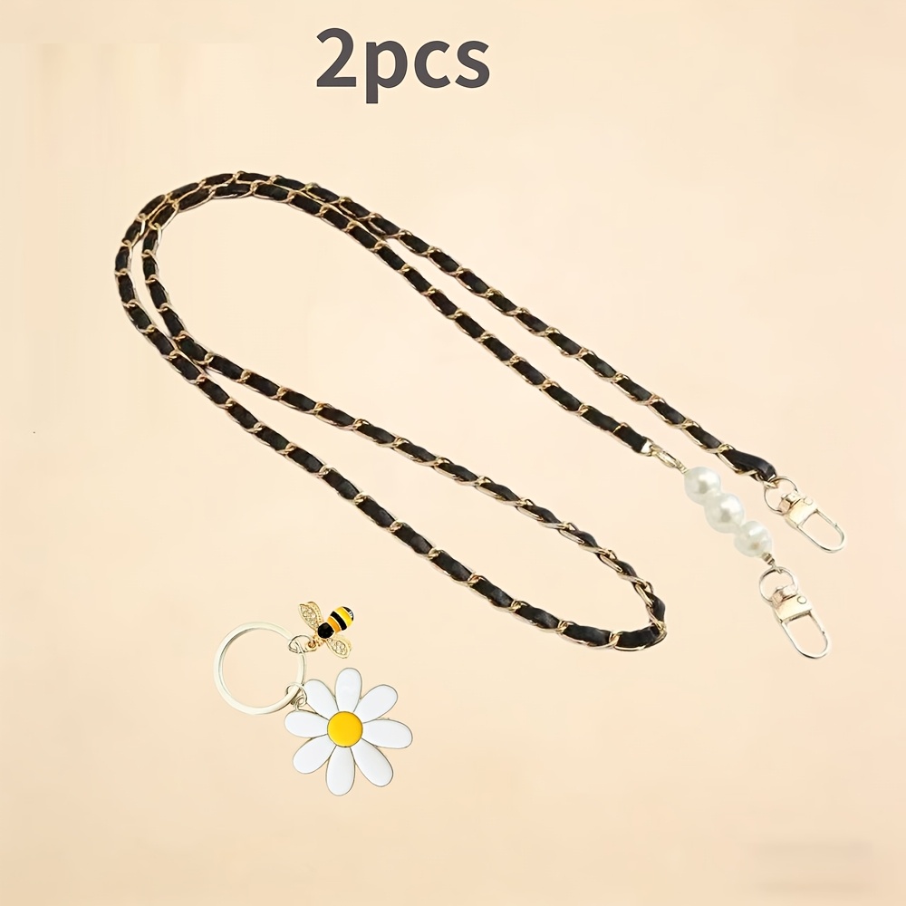 TEMU Lot de 2 sangles à chaîne en métal et breloque marguerite blanche, en alliage de , accessoires de sac portables à faire soi-même, pièces de
