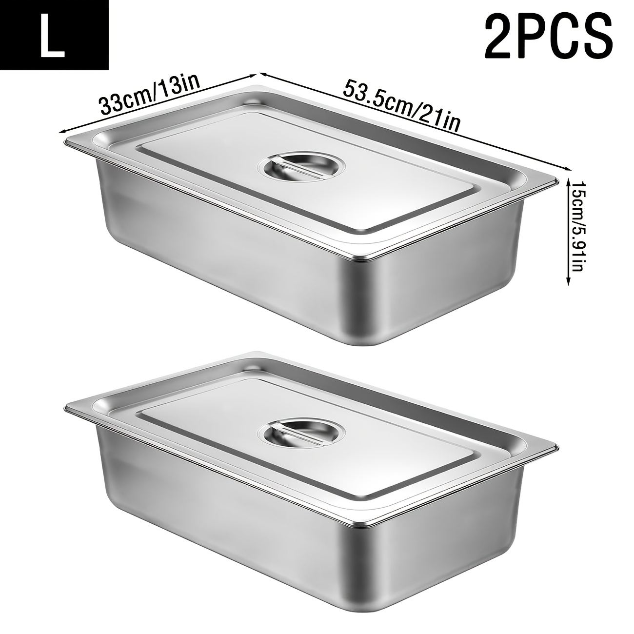 E-shop 1/2 Stück Edelstahl Hotelpfanne, Extra Große Größe, 1/1 Größe, mit Deckel, Langlebig Leicht zu Reinigen, Kommerzielles Buffettablett, Geeignet
