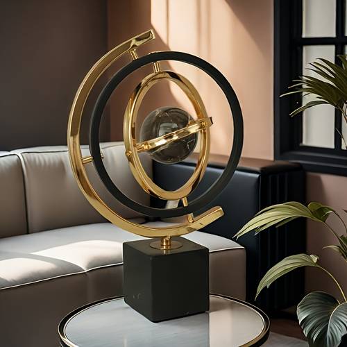 1pc modern abstract metal sculpture black golden art decor with rectangular base contemporary home office decor durable metal artwork for living room study or shelf display metal wall art decor