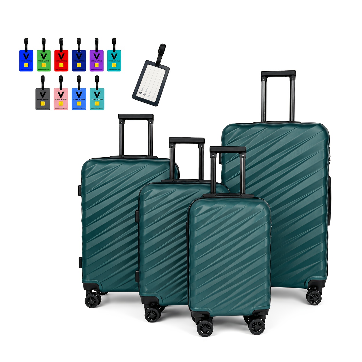 TEMU Koop alstublieft de juiste maat!! 4-delige koffer set met 1 stuk bagagelabel, willekeurige kleur, ABS koffer, dubbele wielen, 18In, 20In, 24In,