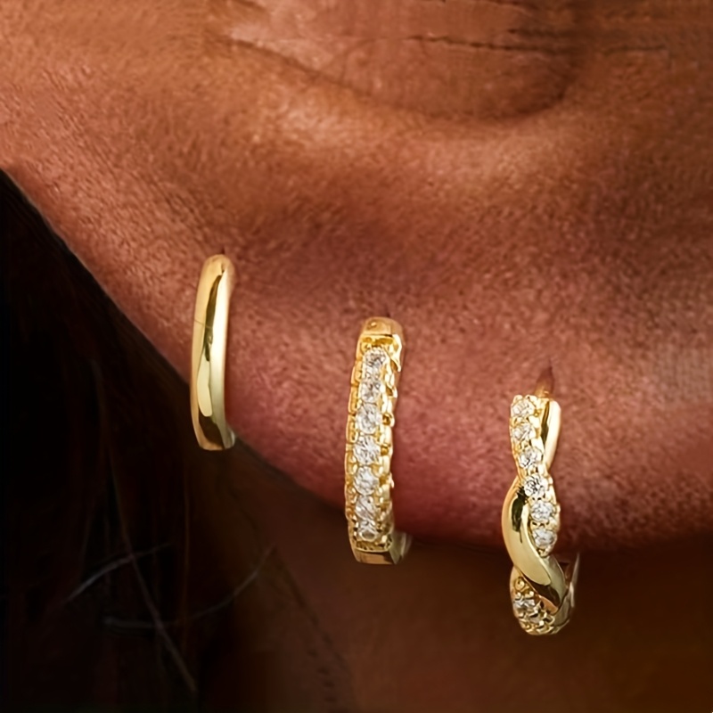 E-shop 6-teiliges elegantes und minimalistisches kreisförmiges Ohrring-Set mit eingelegtem Kupfer und synthetischem Zirkonia, geeignet für Damen für