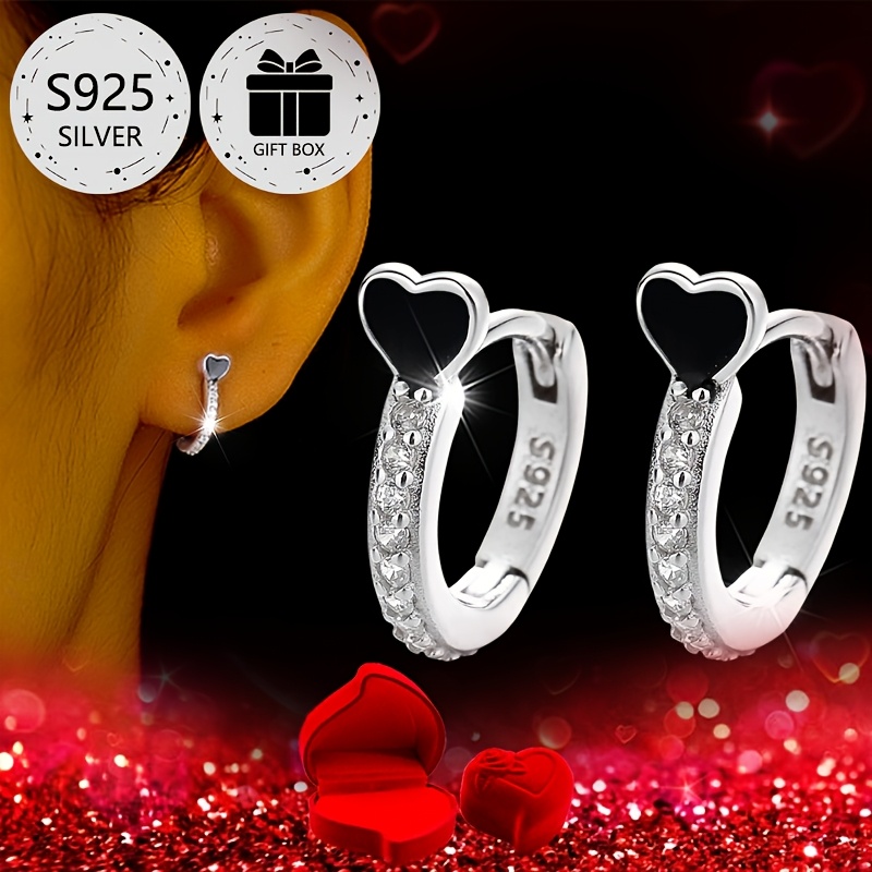 

2pcs Elegant 925 Sterling Silver Hoop Earrings, Simple , Lightweight, With And Synthetic Cubic Zirconia, -shaped Gift Box, For , Parties, And , Perfect Valentine's Day Gift