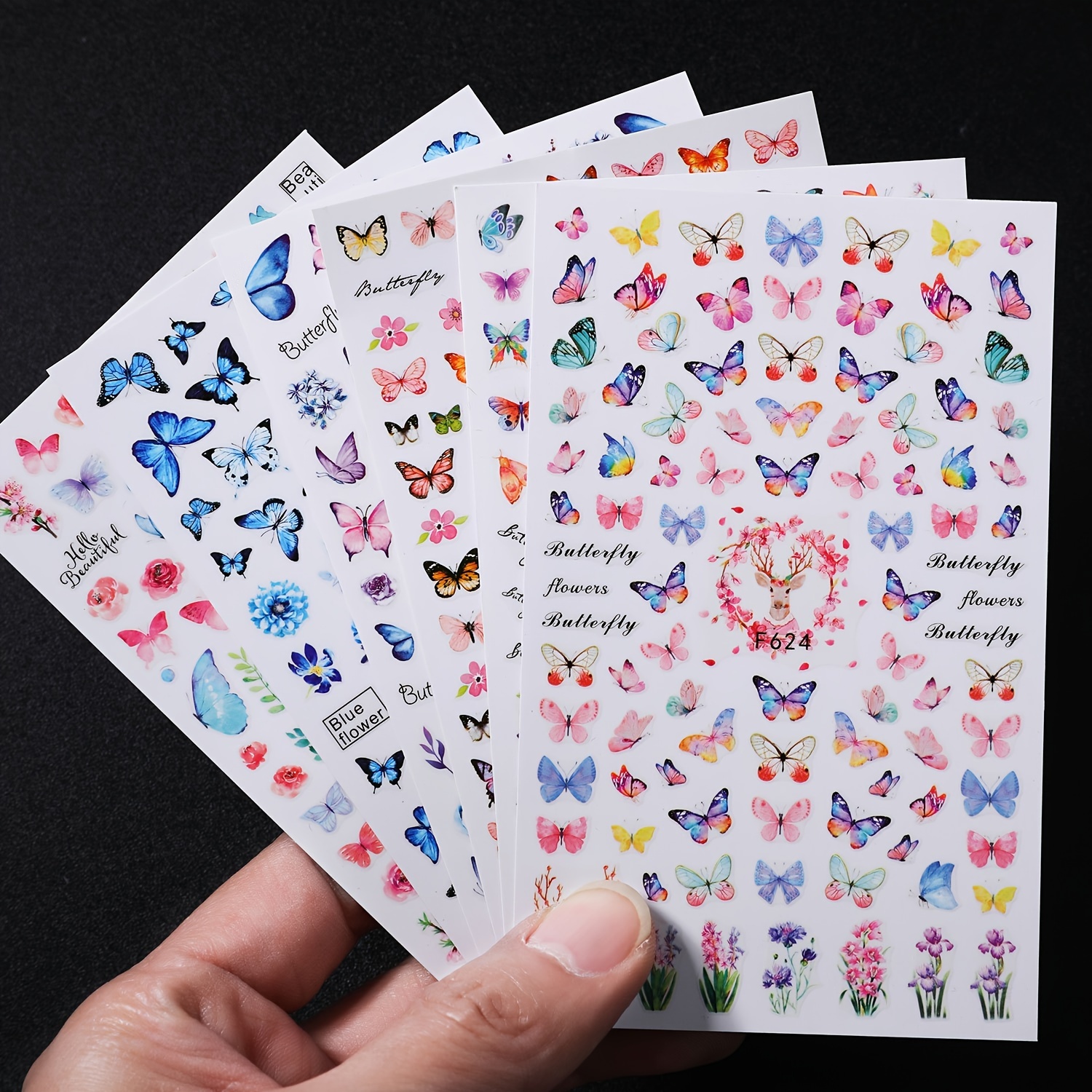 

6 Sheet Spring Butterfly Flower Design Nail Art Stickers, Self Adhesive Nail Art Decals For Nail Art Decoration,nail Art Supplies For Women And Girls