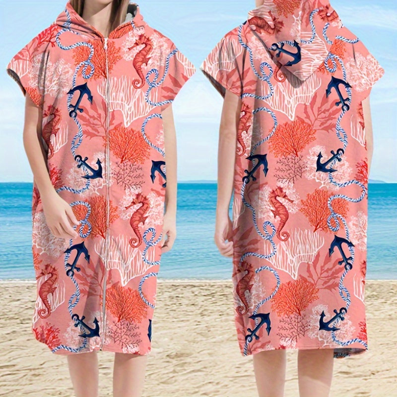 Mädchen Bademantel Mit Kapuze - Kurzarm Frottee Überwurf Als Strandkleid