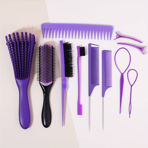 11pcs styling comb set classic 9 row hair brush hair edge brush pointed tail comb wide toothed hair washing comb with 2 styling clips for weaving tools suitable for home and salon evening styling
