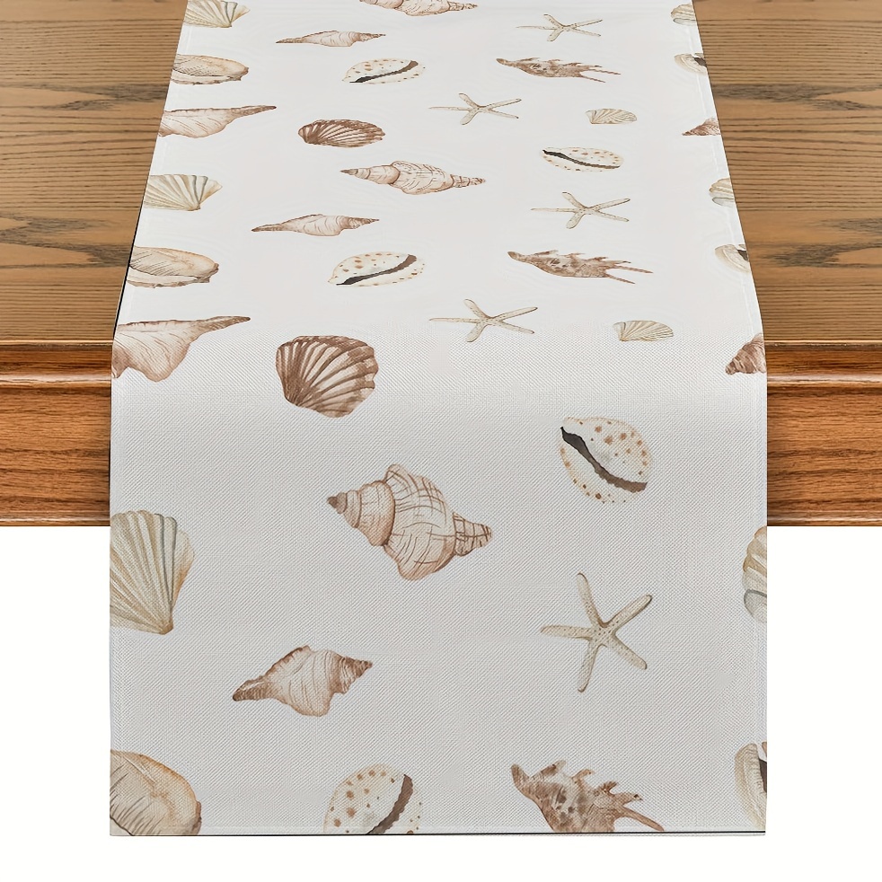 TEMU 1pc, Table Runner, Watercolor Marine Theme Starfish Jellyfish Pattern Table Runner, Summer Theme Kitchen Dining Table Decoration For Home, Party