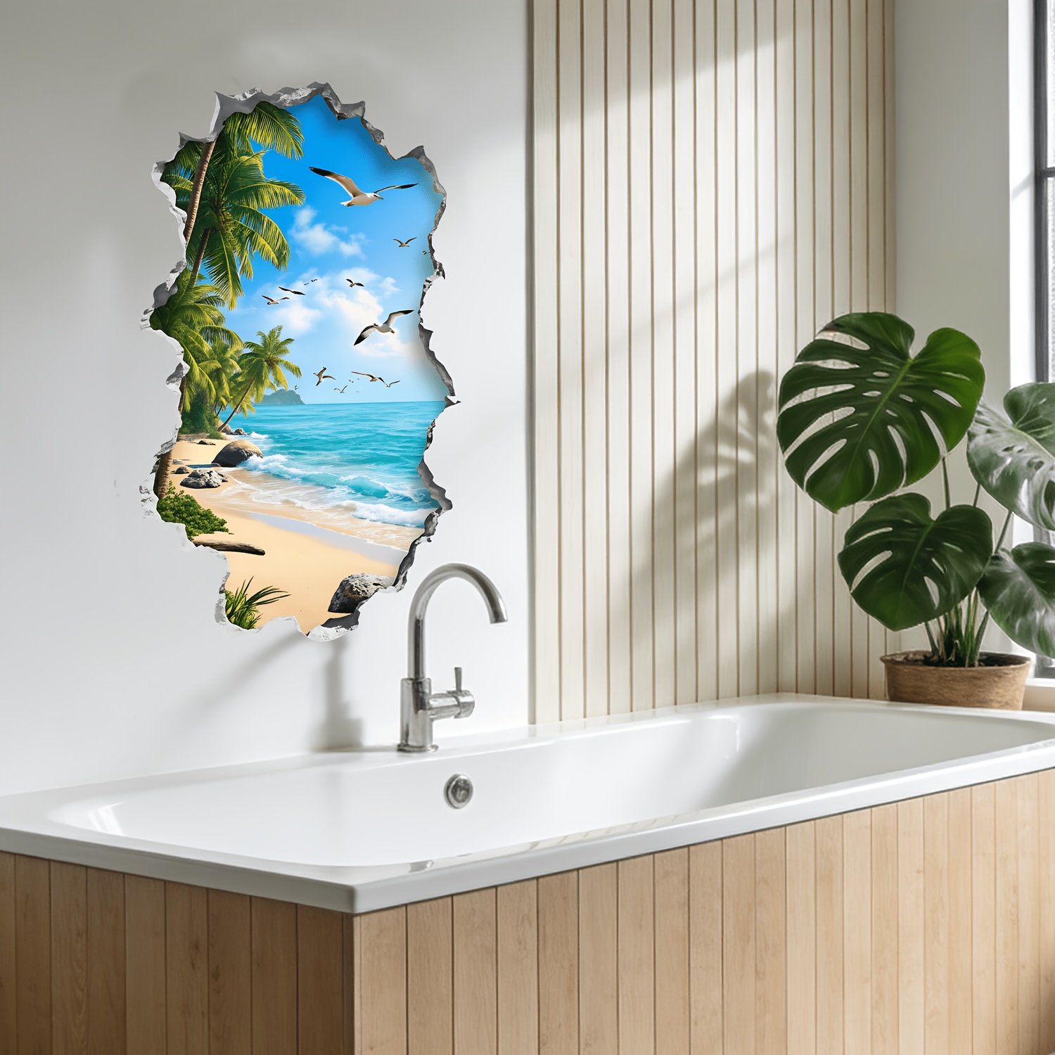 Image of 3d Coconut Tree Wall Stickers With A Creative Distressed Effect, Perfect For Decorating Walls. Self-adhesive And Removable, Suitable For Living Rooms, Bedrooms, Bathrooms, And . Cover Stains.