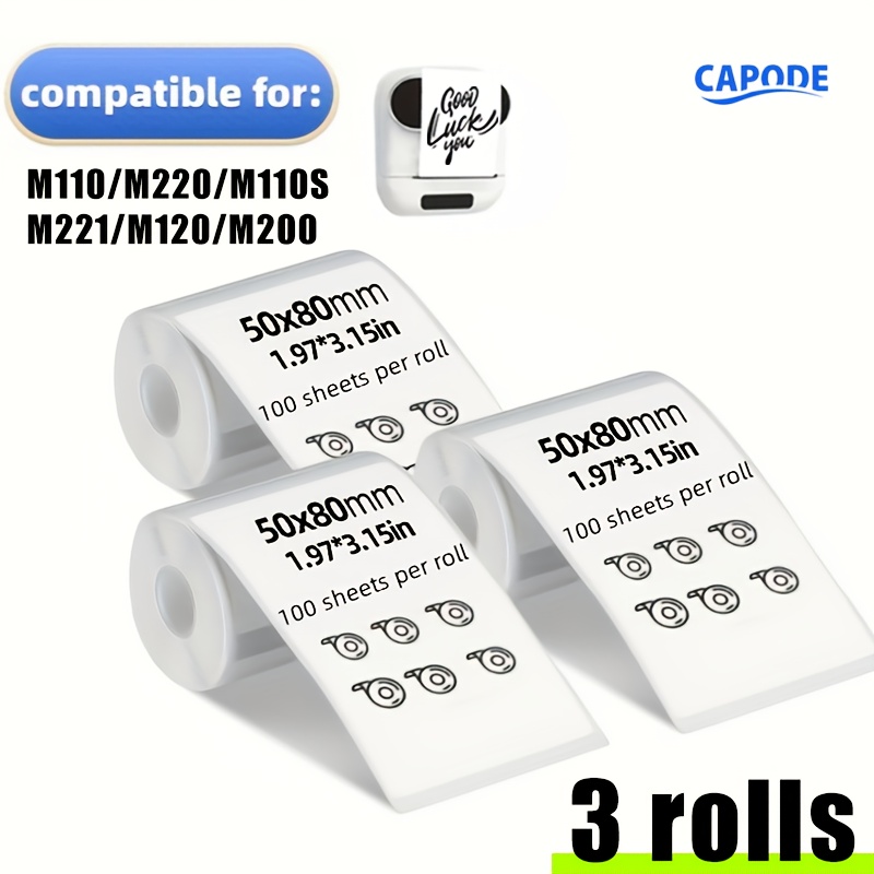 3pcs Size 1.97'' X 3.15'' (50x80mm), Stickers, Suitable For White Square Stickers Compatible With M110, M120, , M220, M221