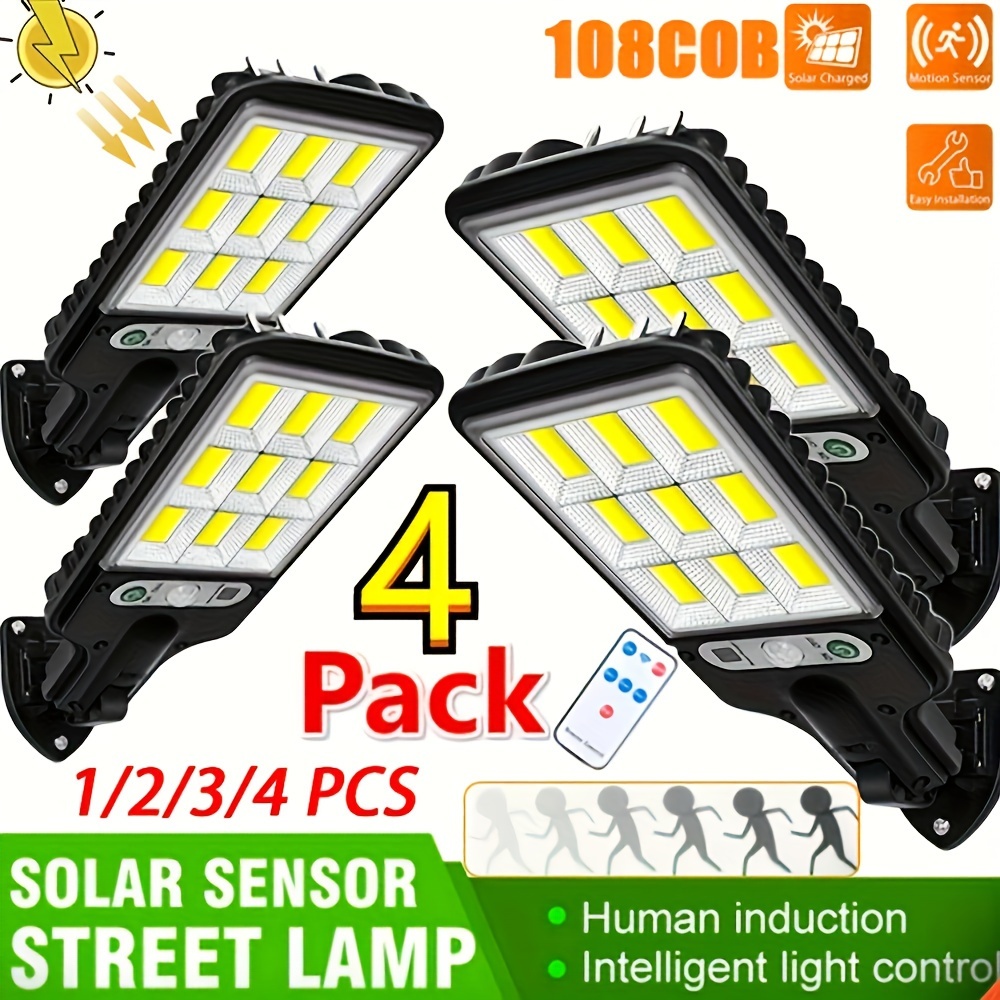 

108cob Solar Street Lamp Outdoor Waterproof 3 Lighting Modes With Motion Sensor Detector Garden Wall Patio Path Security Lighting For Christmas Decor 1pack/2pack/3pack/4pack