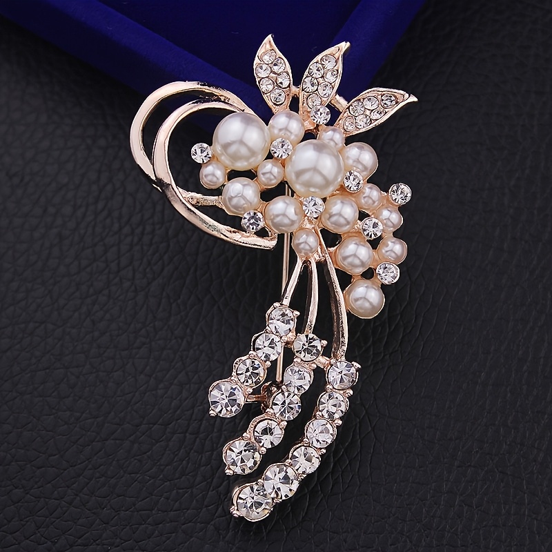 TEMU 1pc Golden Electroplated Rhinestone Vintage Classic Elegant Cardigan Flower Brooch-style Spring Pin Corsage Headscarf Scarf Clasp Apparel