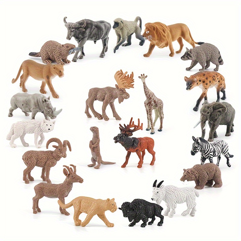 

21pcs Mini Wild Animal Figurines Set, Realistic Jungle & Toys For + - Lion Elephant Giraffe Zebra Moose, Small Animal Models For Educational Play & Collection