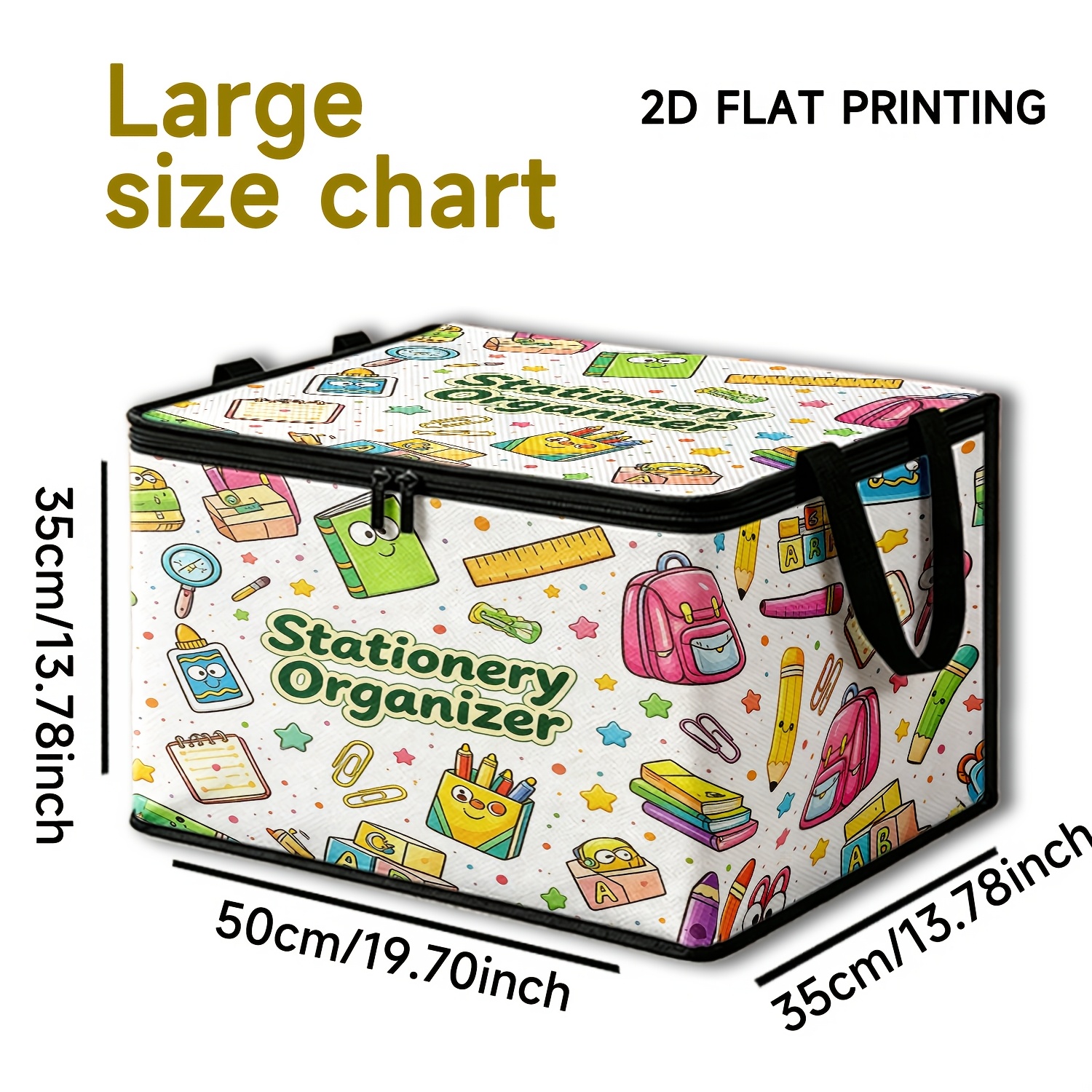 TEMU 1pc Large Foldable Zipper Storage Box, Personalized 2d Stationery Full Print Pattern, Element Print, Ideal For Travel And Packing, Clothing,