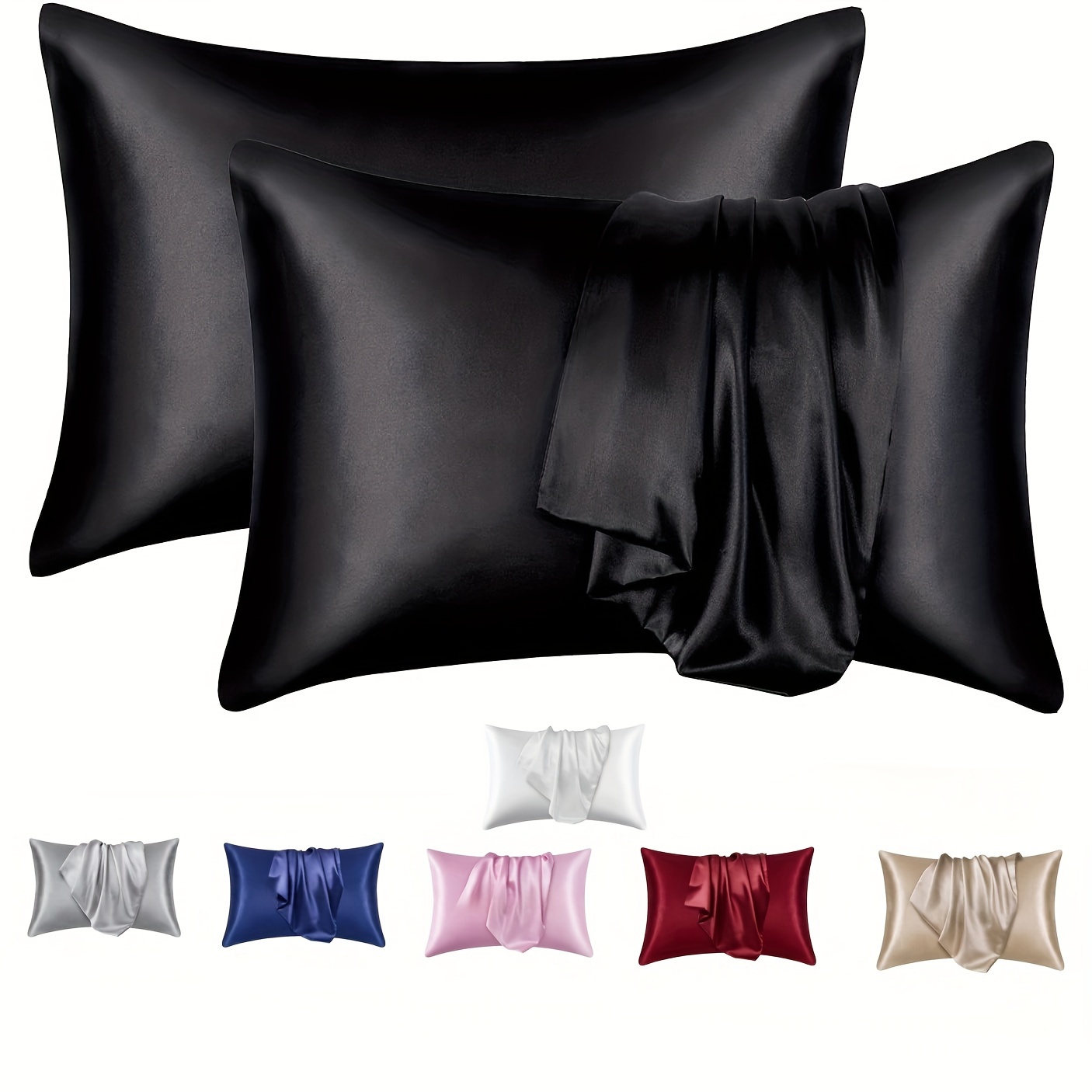 

2pcs Satin Solid Color Pillowcase (without Pillow Core), Soft Breathable Pillow Covers, Skin-friendly Silky Envelope Pillow Protector For Bedroom Sofa Home Decor