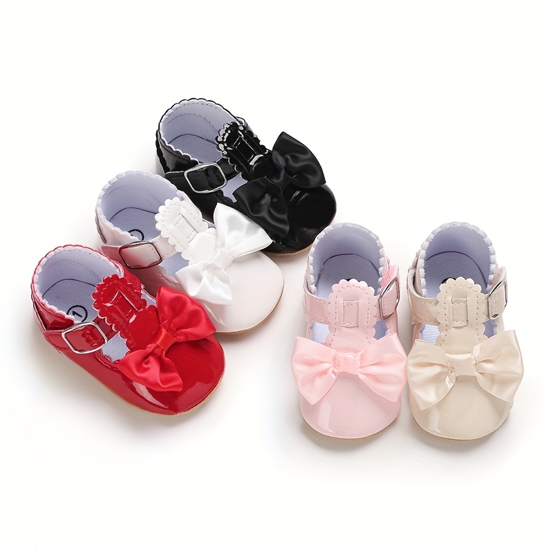 24769983-1410-4c65-9d0b-23bae45bf8a8.jpg Bow-Knot Mary Jane Infant Shoes, PU Upper & Sole, Cloth Insole, Slip-On Design, Solid Color, Casual Style, for 0-3 Years Old, Spring/Fall Season, Daily & Casual Wear
