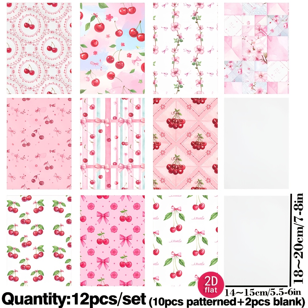 TEMU Ruonaorou 12pcs/set Retro Pink Cherry Bow Tie Translucent Sulfated Paper Junkjournal Translucent Premium Floral Bow Tie Striped Geometric