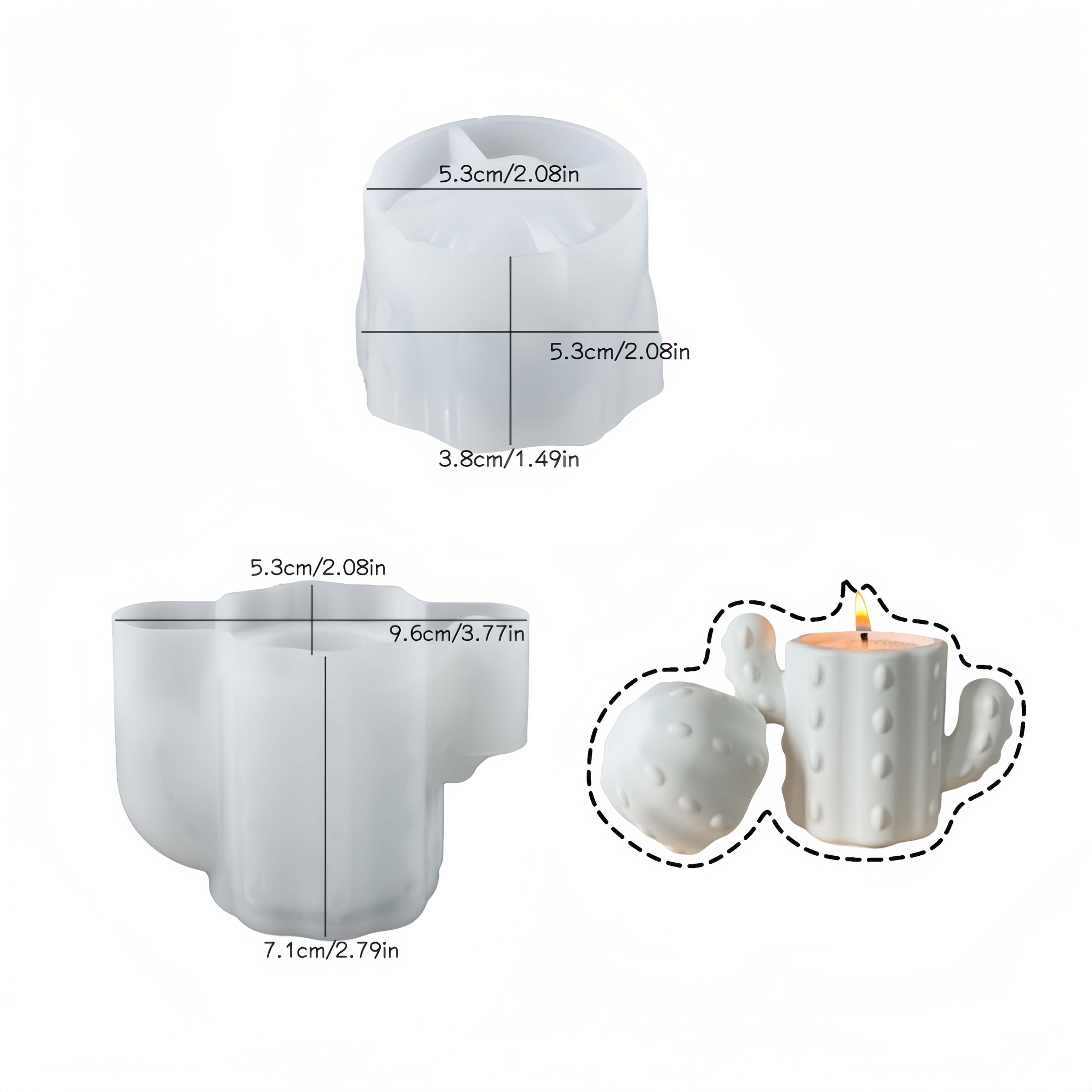 TEMU Moule en résine et silicone pour boîte de rangement de cactus, moule pour bougeoir de cactus pour et plâtre, moules pour contenant à bijoux de
