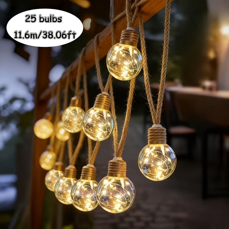 E-shop 25 Stück Solar-Hanfseil-Lichterketten, 25/16/10-Licht Outdoor-Bühnenlichter, IP44, 8 Blinkmodi, Ideal für Bühnen, Tänze, Zäune, Partys, Gärten,