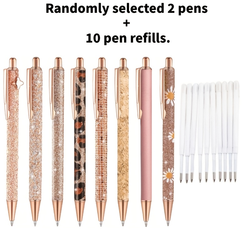 TEMU Set di penne Rose Gold Fancy, 12 pezzi (casuale 2 penne ricariche), penne scintillanti da donna, retrattili, stili di scrittura, e , adatte per