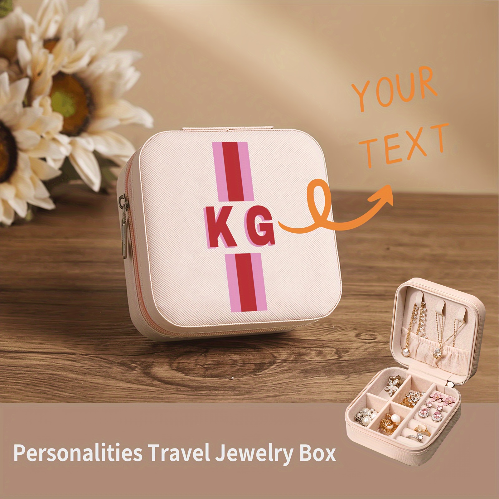 

Personalized Customized Shadow Monogram Text Portable Travel Jewelry Box, Travel Jewelry Organizer, Ring Earrings Necklace Storage Box, Gifts For Women, Bridal Shower Gifts, Engagement Bridal Gifts