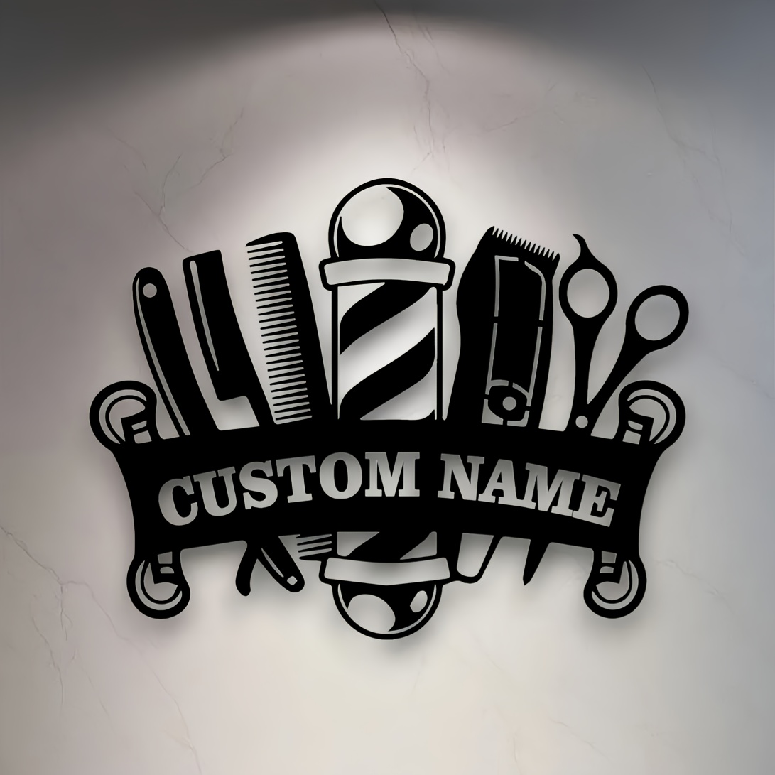 TEMU Personalized Barber Shop Metal Wall Sign - Custom Barber Name Wall Art, Salon Decor, Haircut And Beard Wall Decoration, Perfect Gift For Barbers