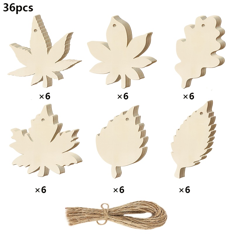 Image of 36 Wooden Autumn Decorations For Painting Thanksgiving Ornaments, 6 Styles Of Blank Unfinished Maple Leaf Wooden Crafts For Birthday Party Gifts And Hanging