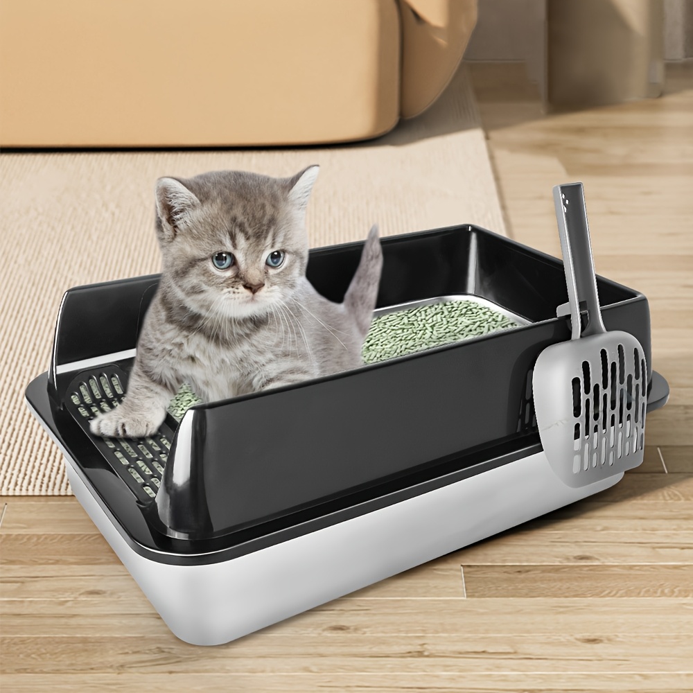 Stainless Steel Cat Litter Box - Litter Box, Easy To Clean - Cat Litter Box With Scoop - Cat Toilet Leak-proof, Suitable For Adult Cats And Kittens