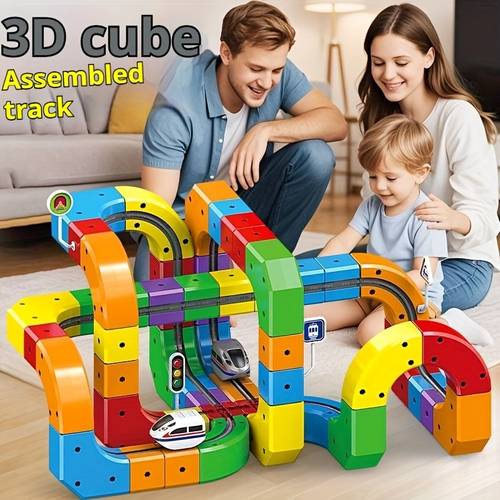 item picture 51 81 123pcs magical track train usb rechargeable 3d building tracks cube rails signs 3d embedded building track set with electric car indoor outdoor rail car toy stem educational toy for kids ages 3
