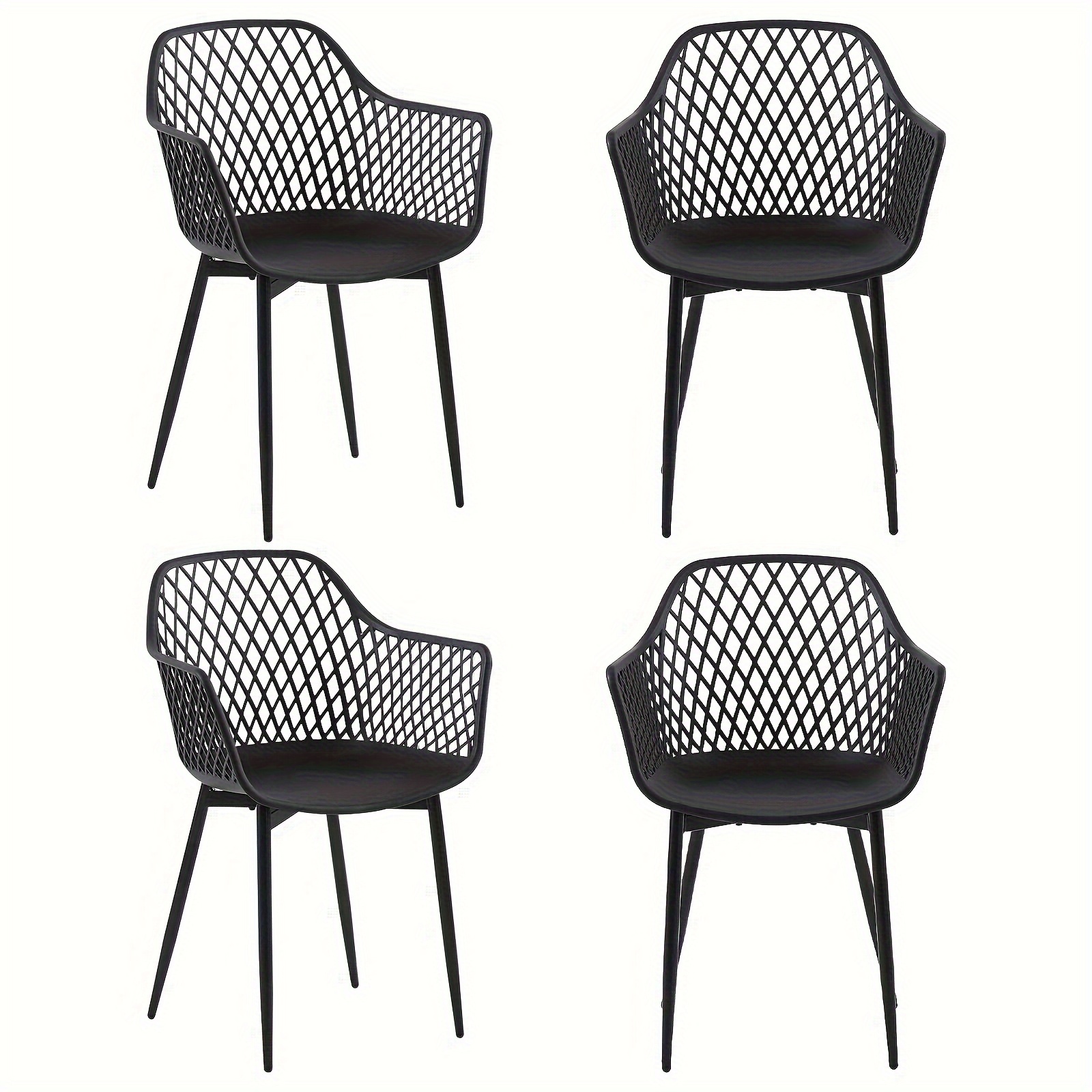Garden Chair Set Of 4, Outdoor Chair With Armrest, Armchair Lounge Chairs, Black