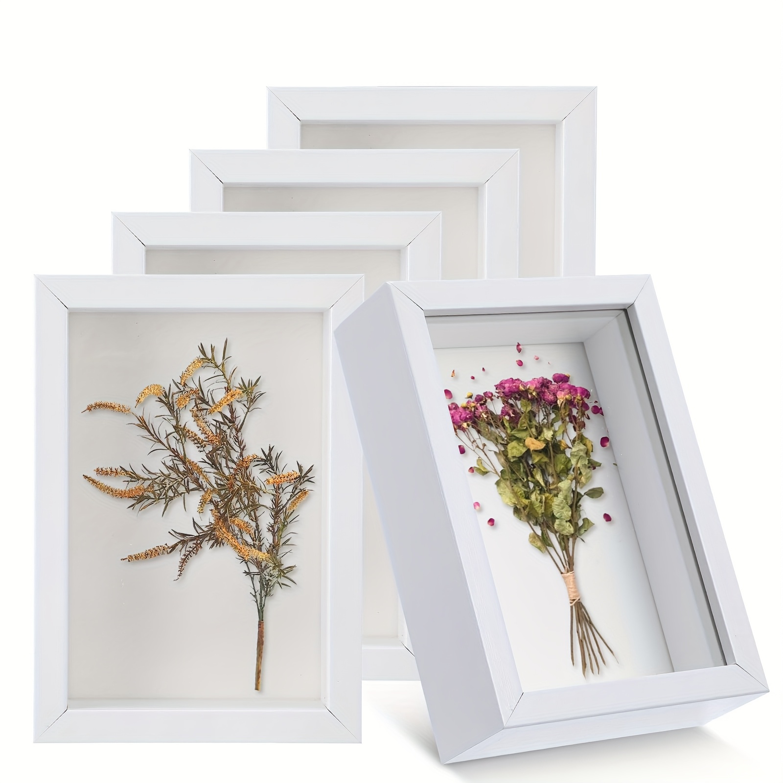 5pcs 4x6 Photo Frames With 3d Shadow Box - Artificial Wood Picture Frames Suitable For Weddings, Memorials, Crafts, Tickets & Photos - Tabletop & Wall Display, Display Frames For Keepsakes &