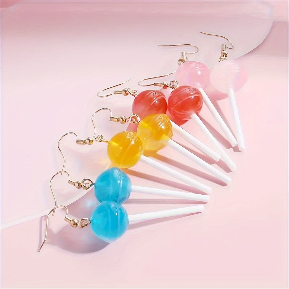 

4 Pairs/ Set Lollipop Design Dangle Earrings Cute Acrylic Jewelry Sweet Female Earrings