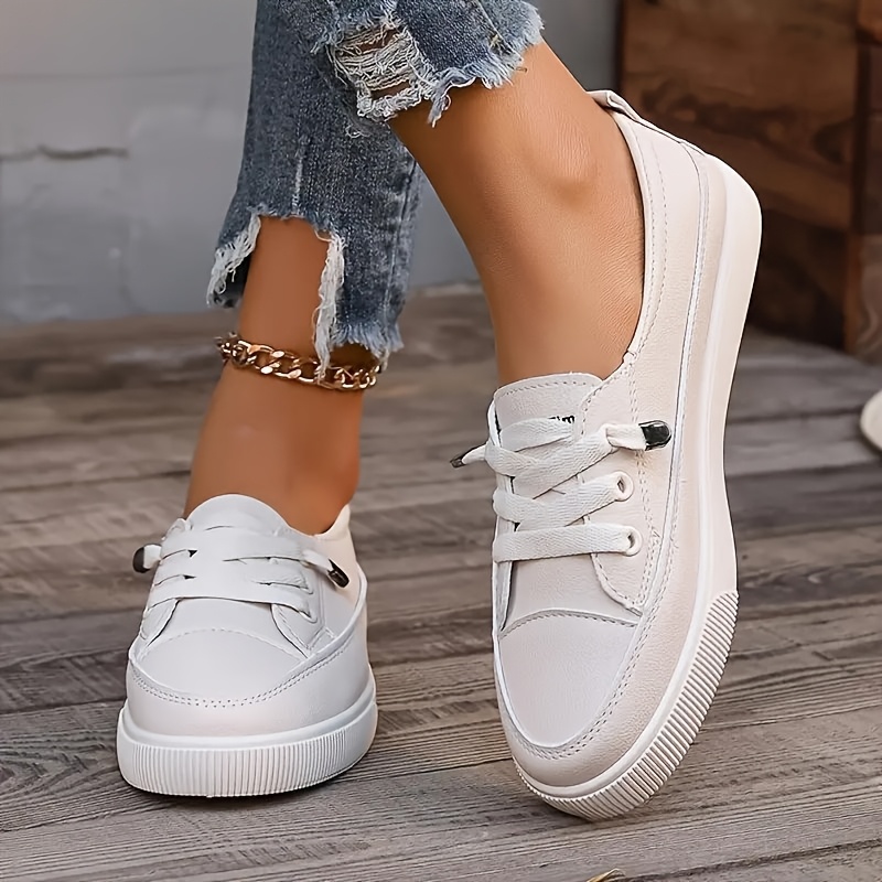 2025 New Women's Slip-on Sneakers With Colorful Metal + Tongue Letter Logo Lightweight Breathable Flat White Shoes Spring Summer Casual Shoes No Lace Design, Women Shoes