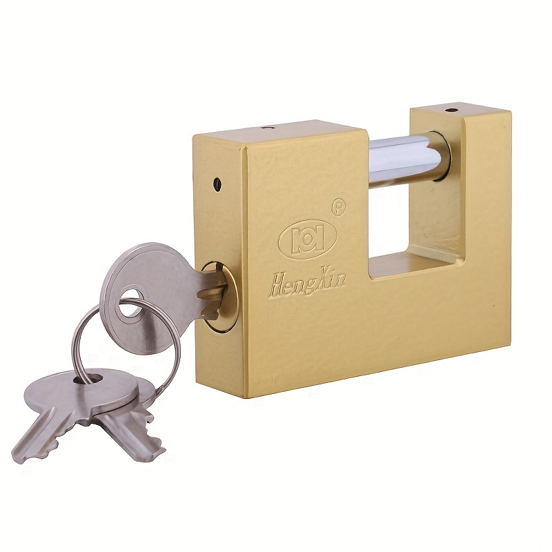 

1pc Rectangular Padlock, Sand Yellow Solid Brass Lock, Anti-theft Pry-resistant Rust-proof Lock, Ideal For Gate & Yard Security, Includes 3 Keys, Metal Material