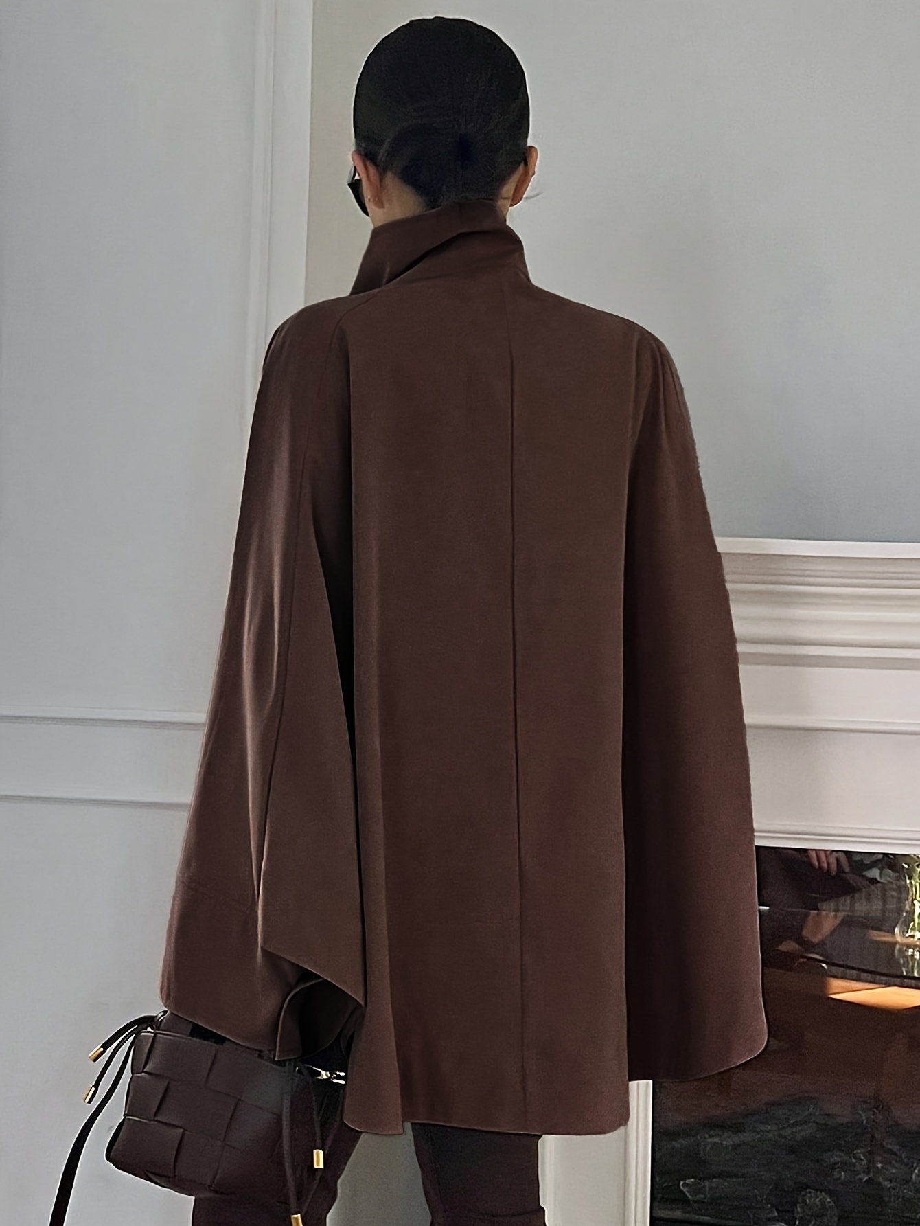 2024 women's elegant lapel collar batwing jacket beige loose