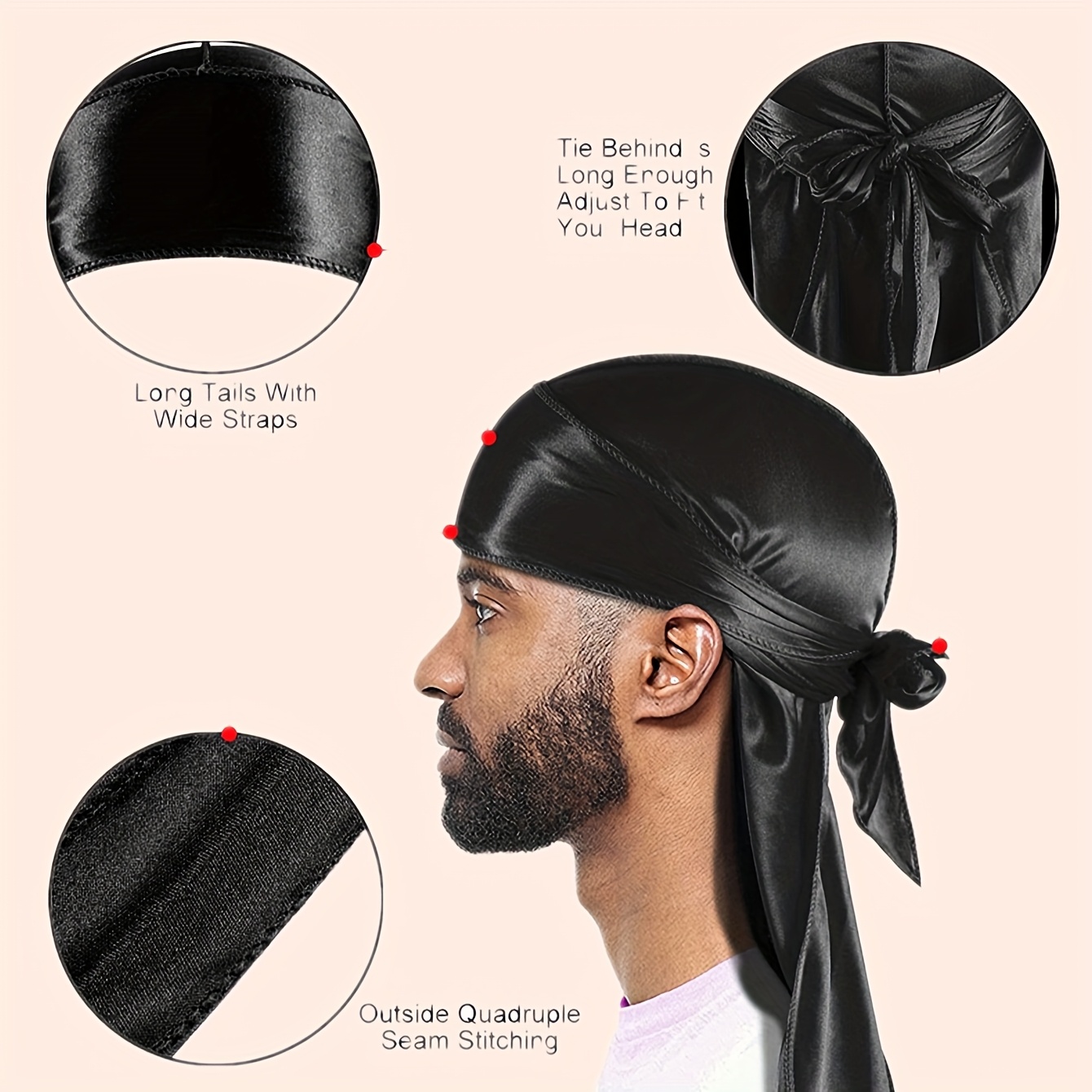 Durag and Wave Cap for Men Women 360 Waves, Satin Durag Extra Long Tails