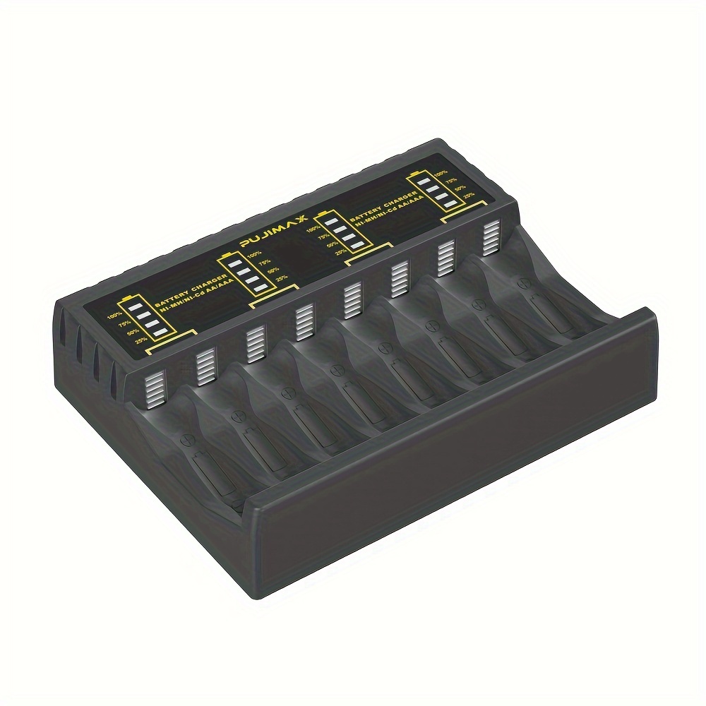 TEMU PUJIMAX Chargeur de Batterie Intelligent 8 Slots avec Indicateur LED pour Batteries Rechargeables Ni-Mh/Ni-Cd, avec Protection contre les ,