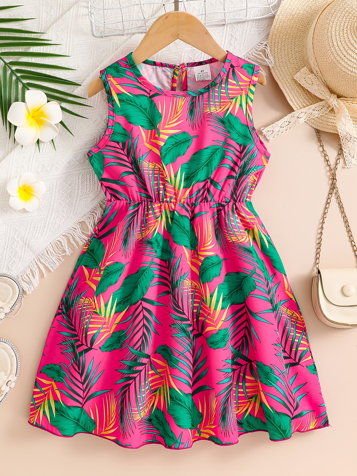 vestido verano moderno niñas estampado hojas cuello Temu El Salvador