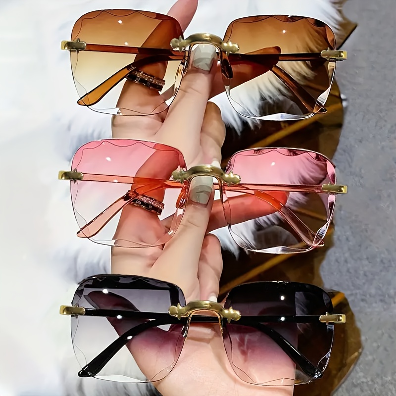 3pcs new frameless fashion glasses western trendy scalloped glasses individual men and women