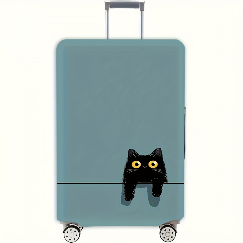 TEMU Travel Essential Black Cat Pattern Luggage Cover, Dust-proof Elastic Travel Accessory For Spinner Luggage, Elastic Luggage Cover For