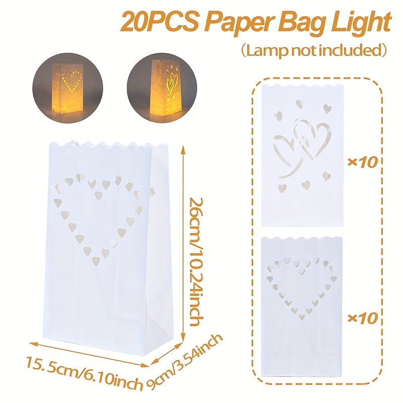 E-shop 20 Stück weiße herzförmige Kerzenbecher (Lampe nicht enthalten), mit für Kerzenbeleuchtung, für Dekoration, festliche Treppenbeleuchtung und