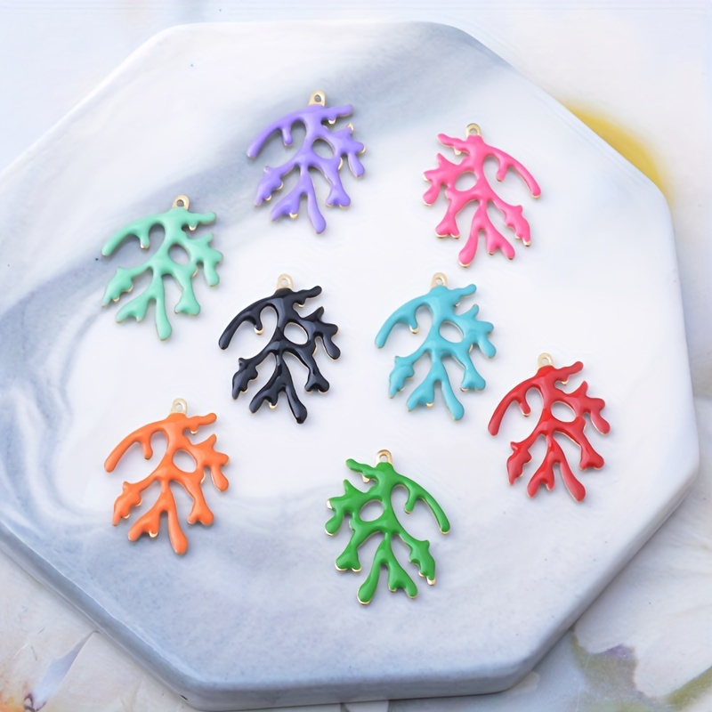 

4pcs Copper Double-sided Enamel Coral Branch Charms, Flower Details Pendant For Diy Jewelry Making, No Plating Copper Material For Earrings/bracelet/necklace Accessories