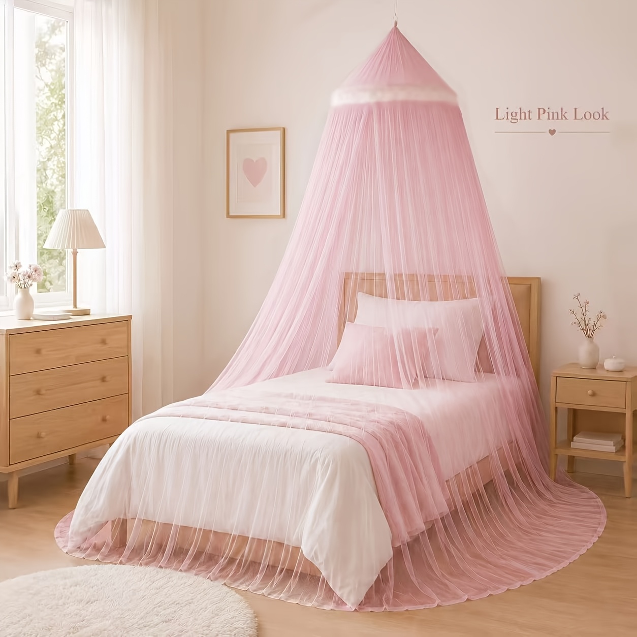 TEMU Hanging Bed Canopy With Lace Trim, Lightweight Sheer Mesh Canopy For Single Bed, Elegant Bedroom Decor With 7 Color Options