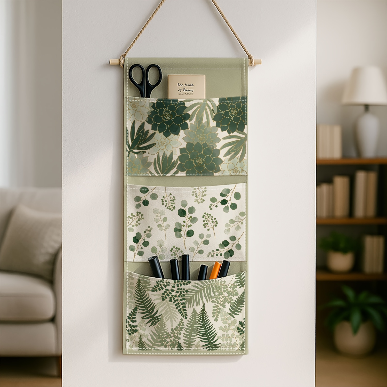 TEMU 1pc Leaf Wall-mounted Storage Bag, Green Clean Decorative, Fabric Hanging Storage Unit For Living Room, Bedroom, And Bathroom, Space- Door/wall