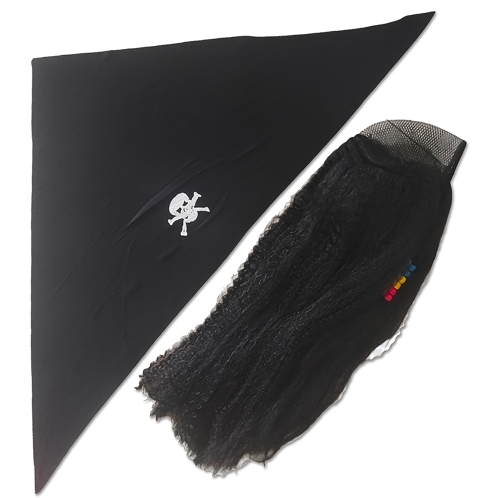 TEMU Perruque de unique tête de capitaine : Ensemble perruque turban, perruque universelle à cheveux duveteux pour costume et jeu de rôle, convient