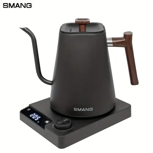 1개 거위 목 핸드 브루잉 커피 포트, 40°c-100°c 온도 조절 단열 전기 물 주전자, 1200w 고출력 빠른 끓는 물, 1000ml 용량 물 흐름 안정화 304 스테인리스 스틸 재질, 커피 및 차 브루잉에 사용 가능, 전기 주전자