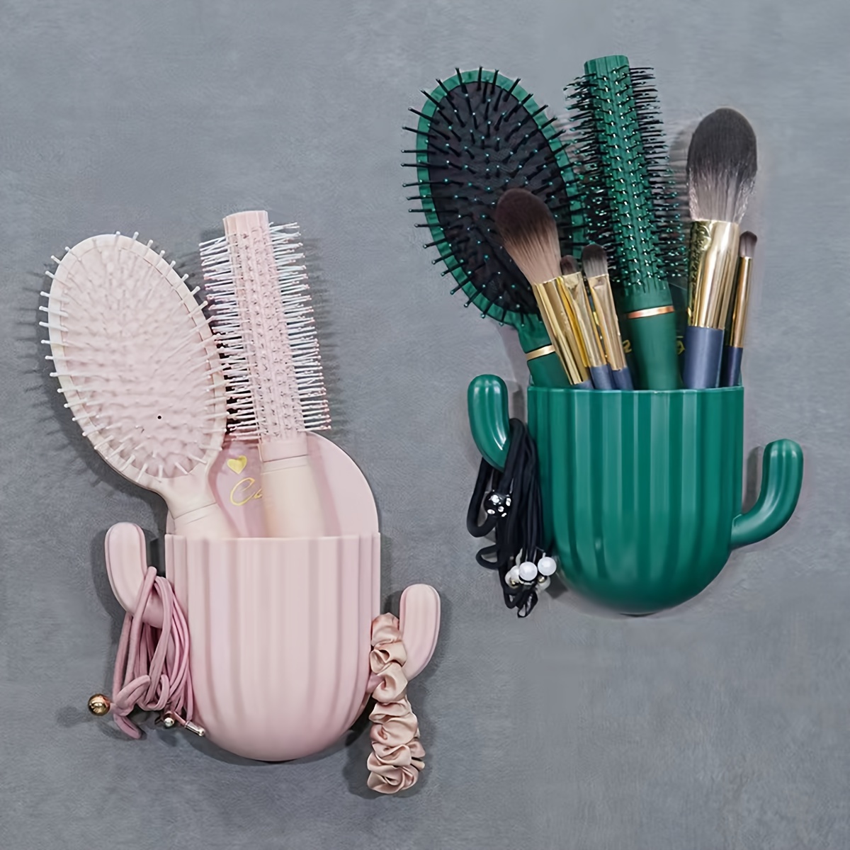 

2 étagères murales en de cactus en plastique pour de bain - Étagère pour les outils et accessoires de maquillage - Support perçage, présentoirs de rangement pour de bain et à coucher